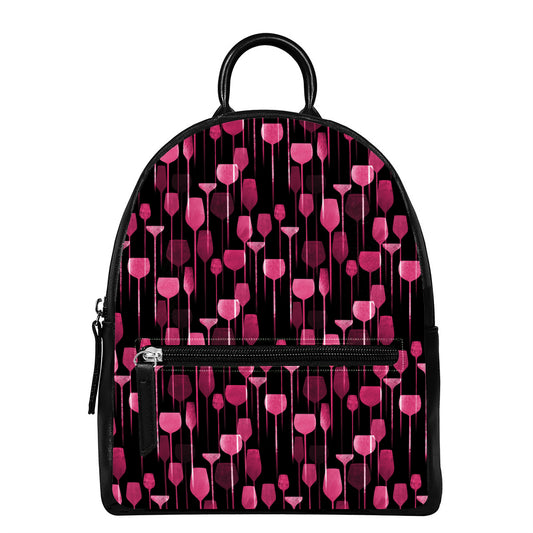 Glasses Of Wine Print Leather Backpack