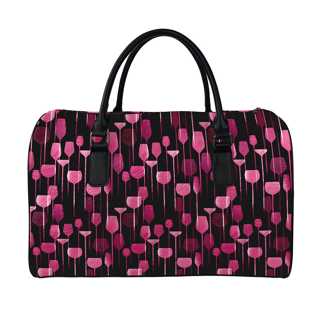 Glasses Of Wine Print Leather Duffle Bag