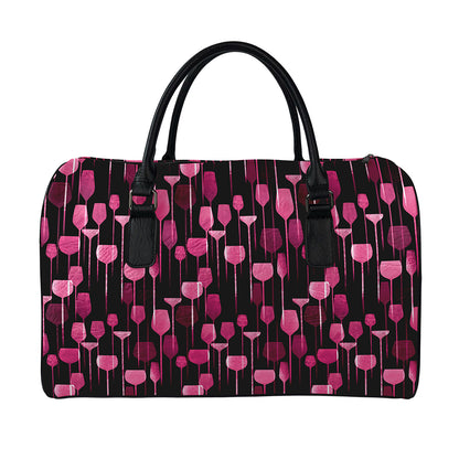 Glasses Of Wine Print Leather Duffle Bag