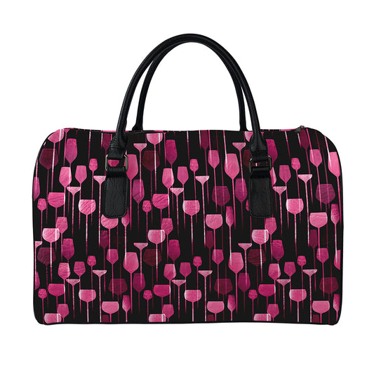 Glasses Of Wine Print Leather Duffle Bag