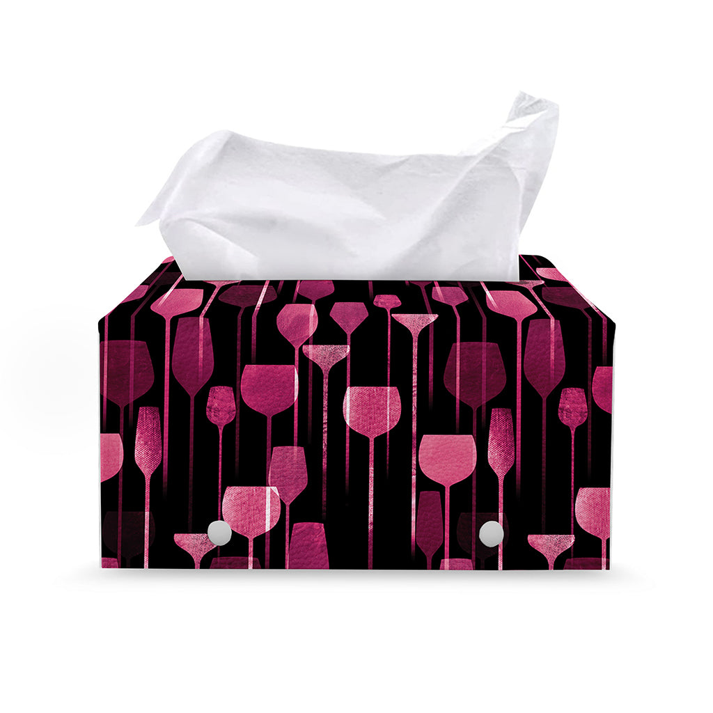 Glasses Of Wine Print Leather Tissue Box Cover