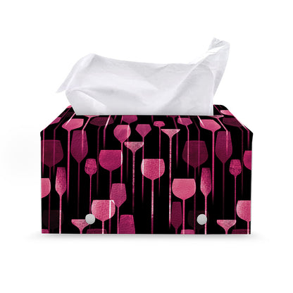 Glasses Of Wine Print Leather Tissue Box Cover