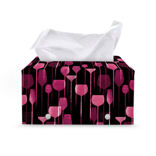 Glasses Of Wine Print Leather Tissue Box Cover