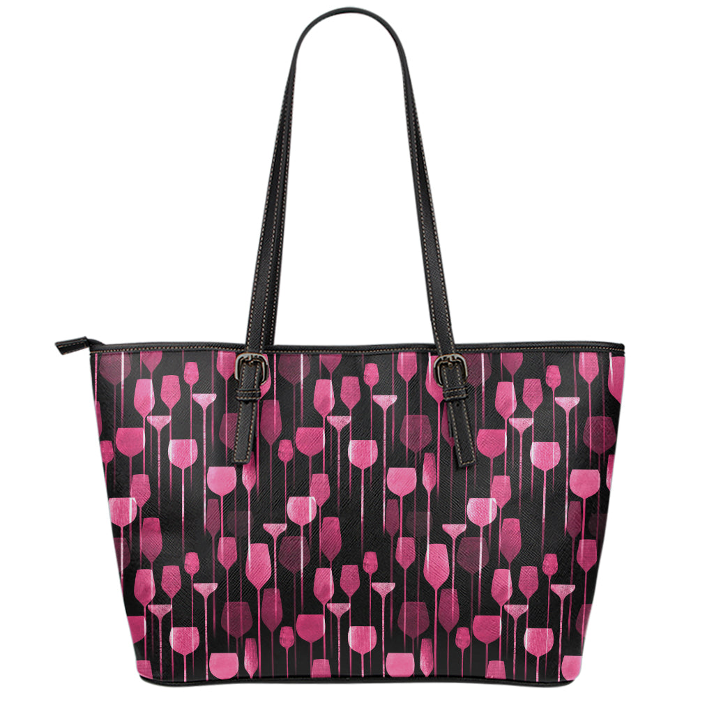 Glasses Of Wine Print Leather Tote Bag