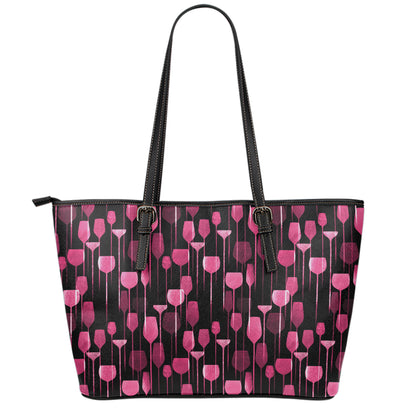Glasses Of Wine Print Leather Tote Bag