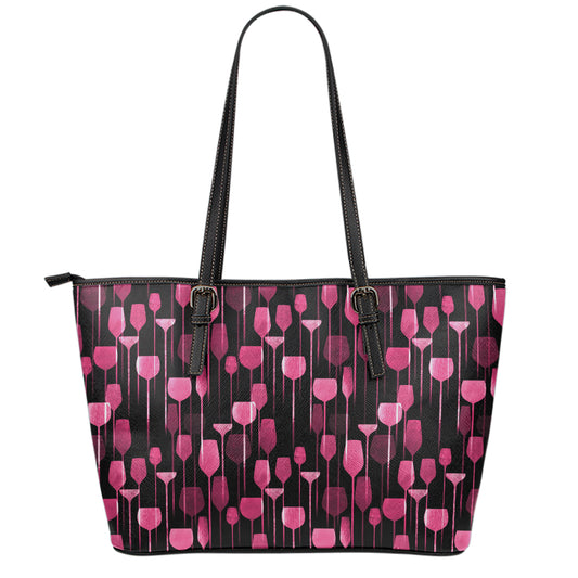 Glasses Of Wine Print Leather Tote Bag