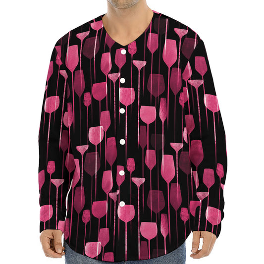 Glasses Of Wine Print Long Sleeve Baseball Jersey