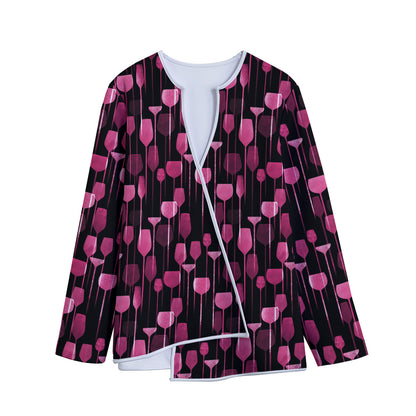 Glasses Of Wine Print Long Sleeve Short Coat
