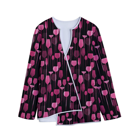Glasses Of Wine Print Long Sleeve Short Coat