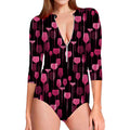 Glasses Of Wine Print Long Sleeve Swimsuit