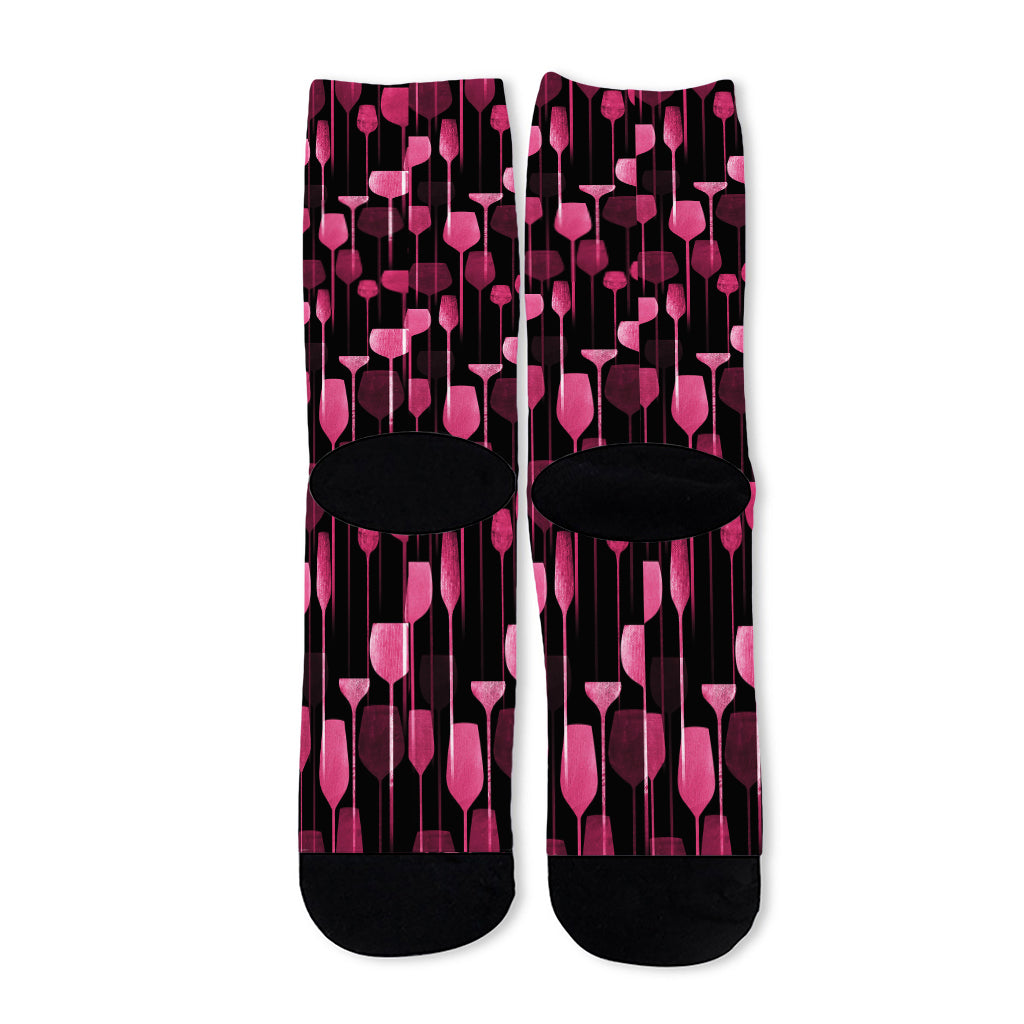Glasses Of Wine Print Long Socks