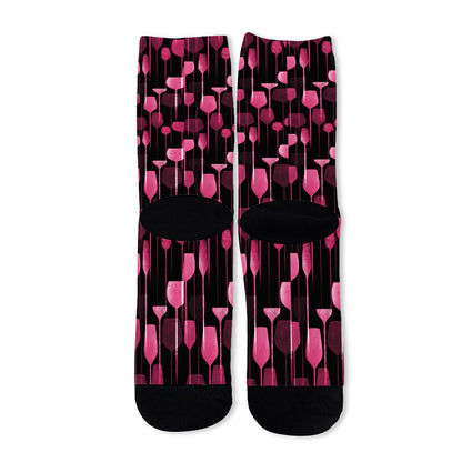 Glasses Of Wine Print Long Socks