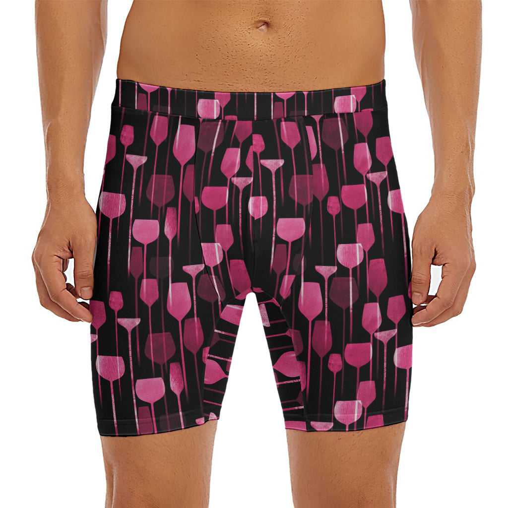 Glasses Of Wine Print Men's Long Boxer Briefs