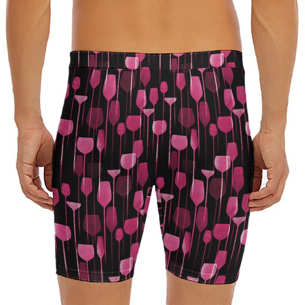 Glasses Of Wine Print Men's Long Boxer Briefs