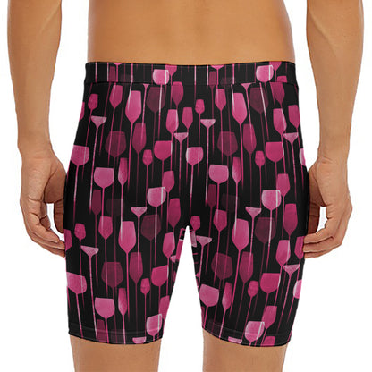 Glasses Of Wine Print Men's Long Boxer Briefs