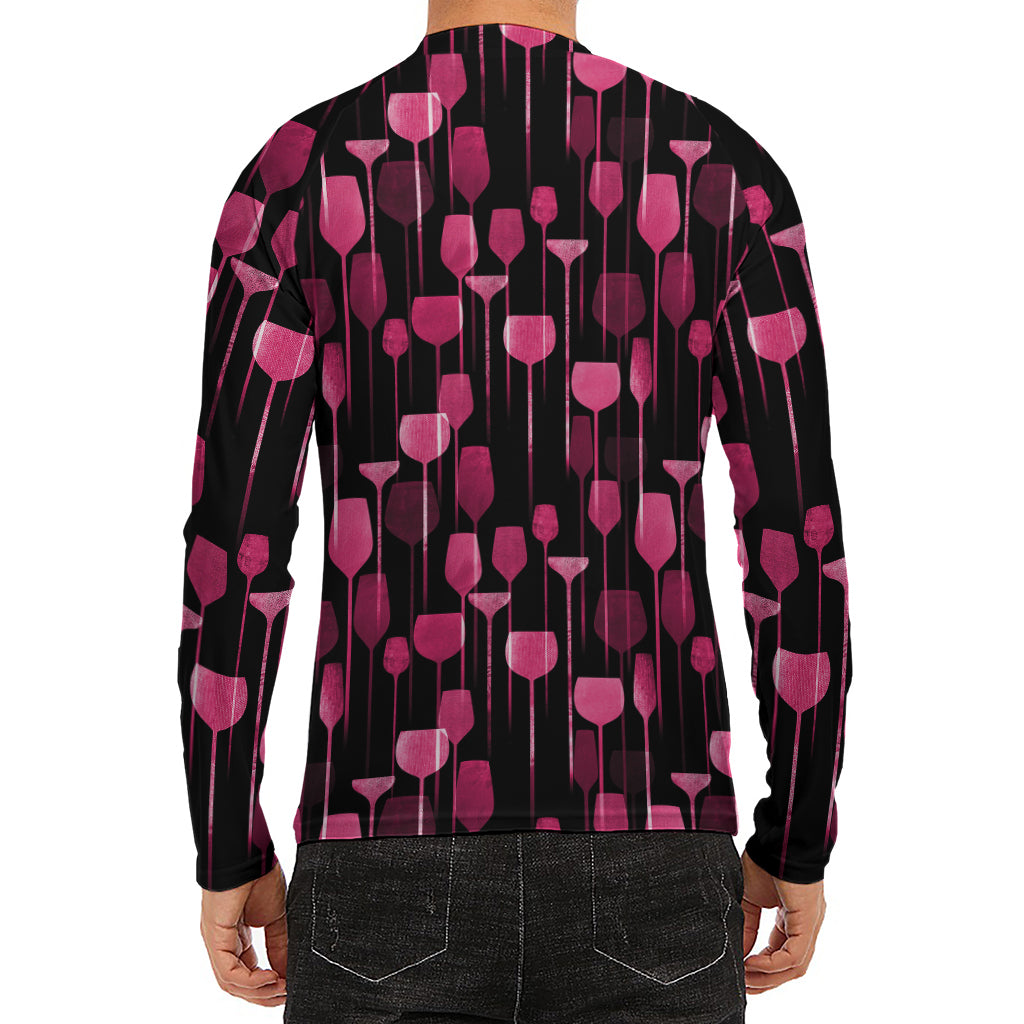 Glasses Of Wine Print Men's Long Sleeve Rash Guard
