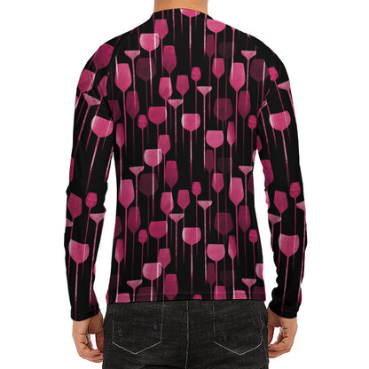 Glasses Of Wine Print Men's Long Sleeve Rash Guard