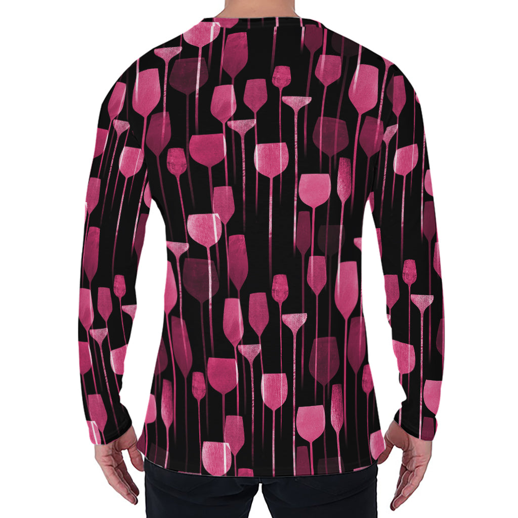 Glasses Of Wine Print Men's Long Sleeve T-Shirt