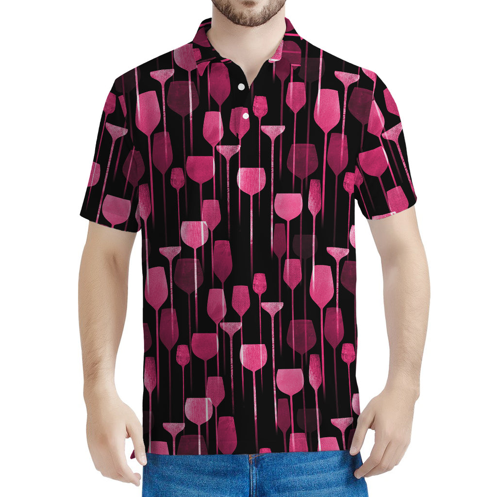 Glasses Of Wine Print Men's Polo Shirt