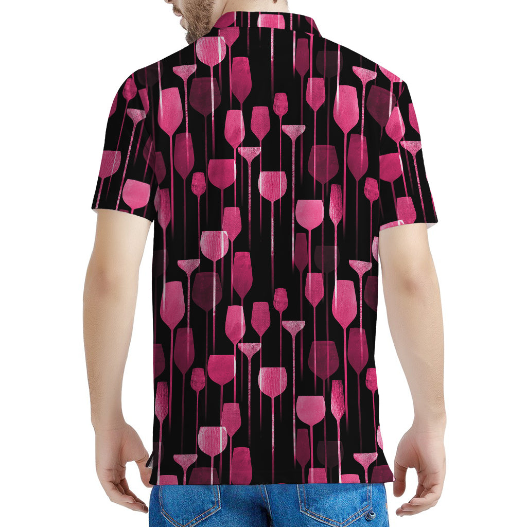 Glasses Of Wine Print Men's Polo Shirt