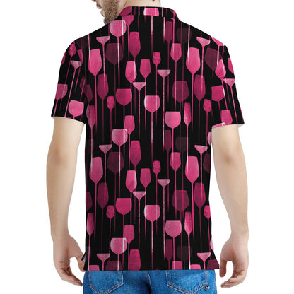 Glasses Of Wine Print Men's Polo Shirt