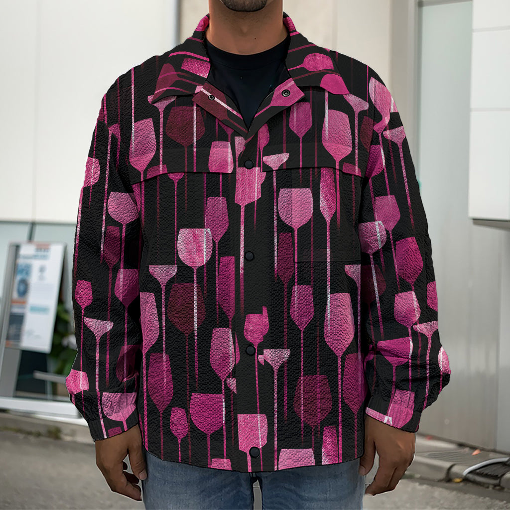 Glasses Of Wine Print Men's Shirt Jacket