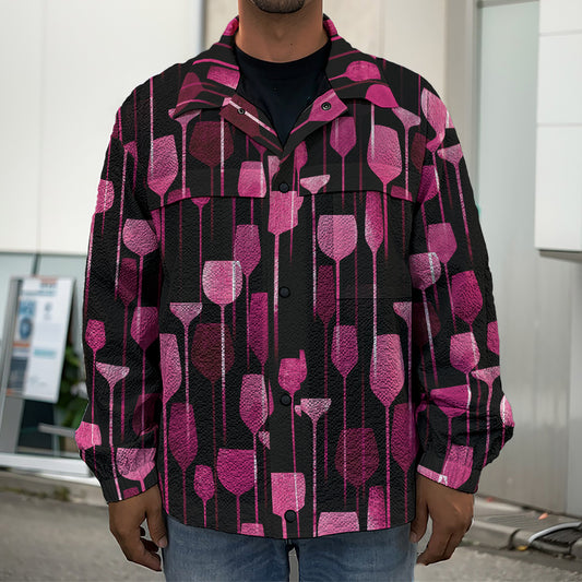 Glasses Of Wine Print Men's Shirt Jacket