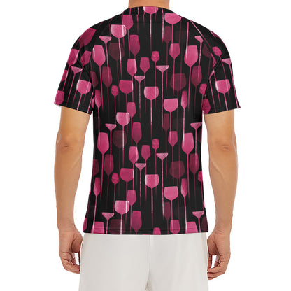 Glasses Of Wine Print Men's Short Sleeve Rash Guard