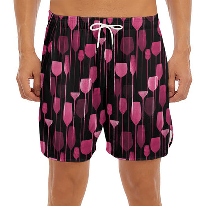 Glasses Of Wine Print Men's Split Running Shorts