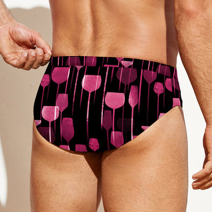 Glasses Of Wine Print Men's Swim Briefs