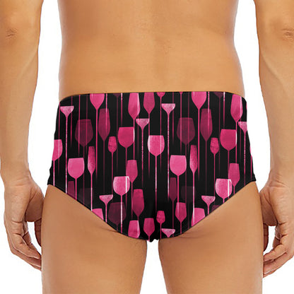 Glasses Of Wine Print Men's Triangle Swim Briefs