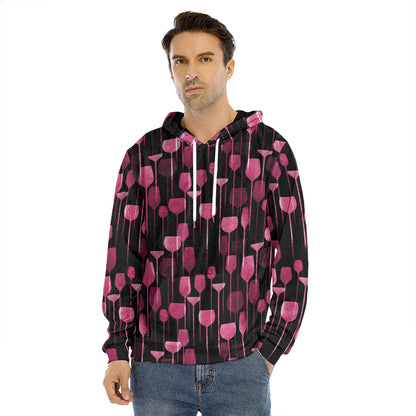 Glasses Of Wine Print Men's Velvet Pullover Hoodie