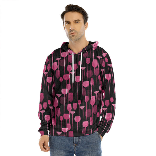 Glasses Of Wine Print Men's Velvet Pullover Hoodie