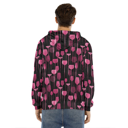 Glasses Of Wine Print Men's Velvet Pullover Hoodie