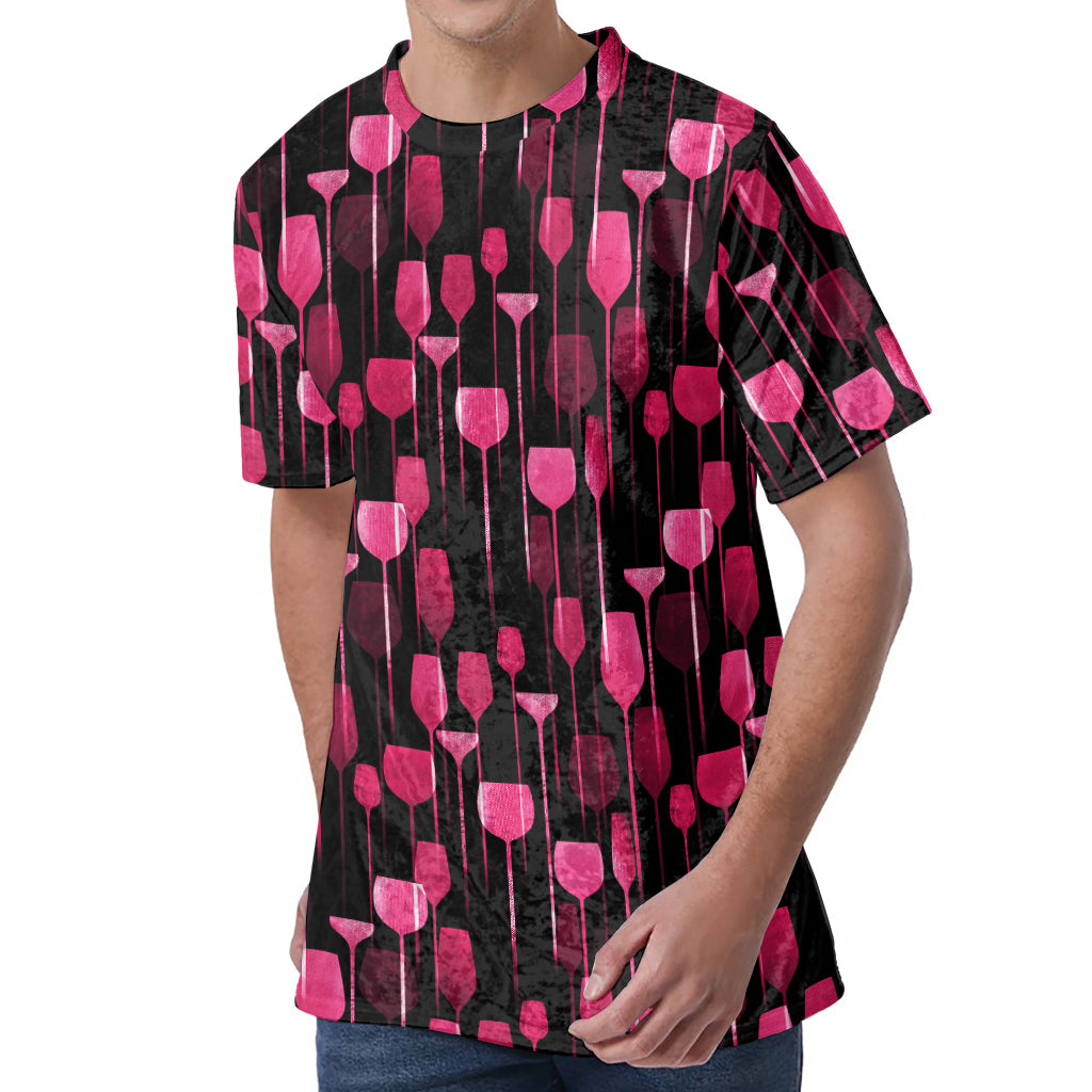 Glasses Of Wine Print Men's Velvet T-Shirt