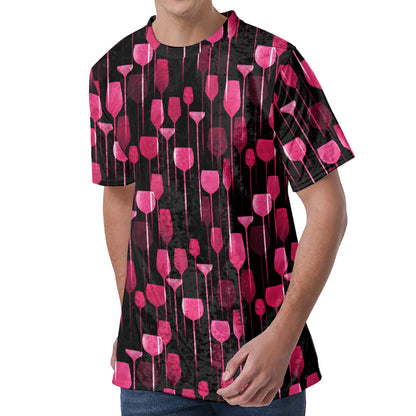 Glasses Of Wine Print Men's Velvet T-Shirt