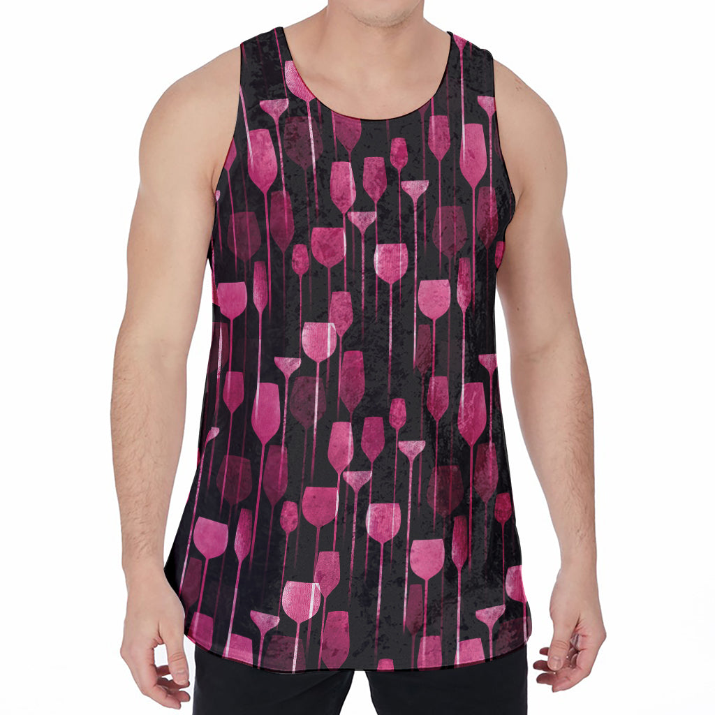 Glasses Of Wine Print Men's Velvet Tank Top