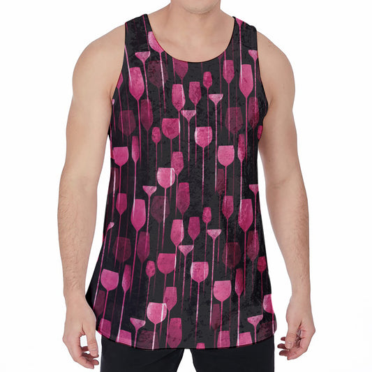 Glasses Of Wine Print Men's Velvet Tank Top