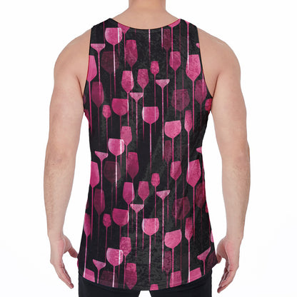Glasses Of Wine Print Men's Velvet Tank Top
