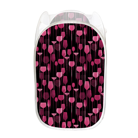 Glasses Of Wine Print Mesh Laundry Hamper