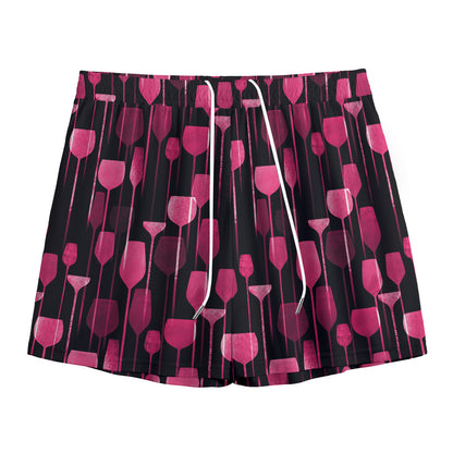 Glasses Of Wine Print Mesh Shorts