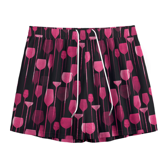 Glasses Of Wine Print Mesh Shorts