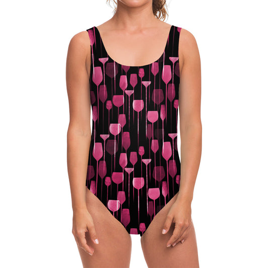 Glasses Of Wine Print One Piece Swimsuit