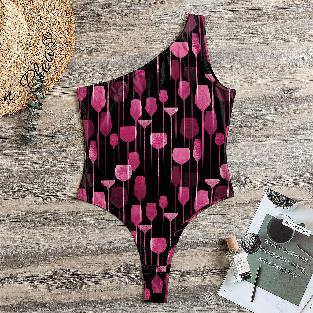 Glasses Of Wine Print One Shoulder Bodysuit