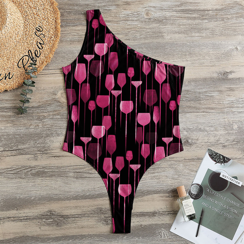 Glasses Of Wine Print One Shoulder Bodysuit