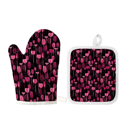 Glasses Of Wine Print Oven Mitt And Pot Holder Set