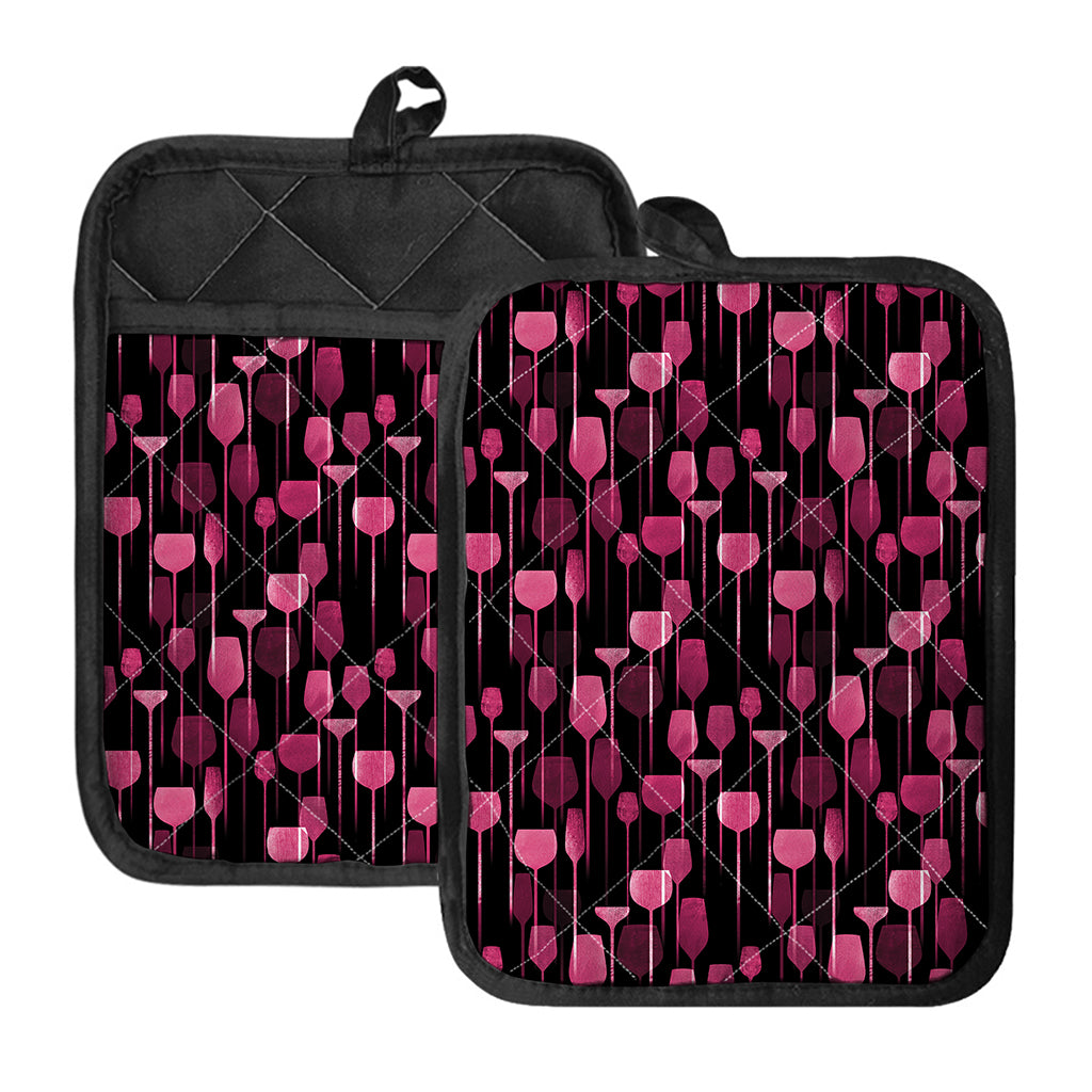 Glasses Of Wine Print Pot Holders With Pocket