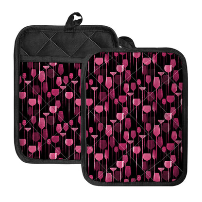 Glasses Of Wine Print Pot Holders With Pocket