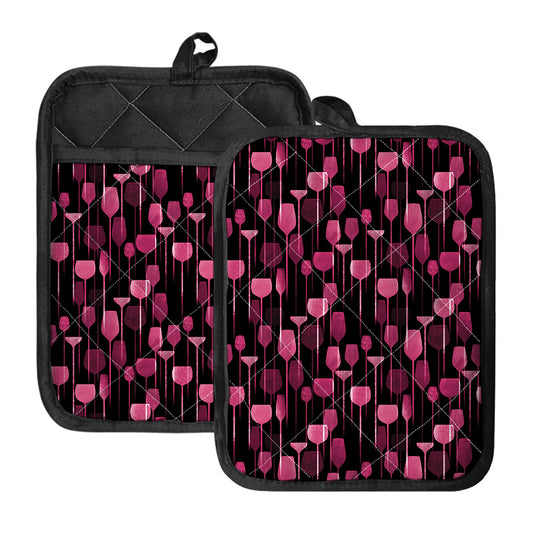 Glasses Of Wine Print Pot Holders With Pocket