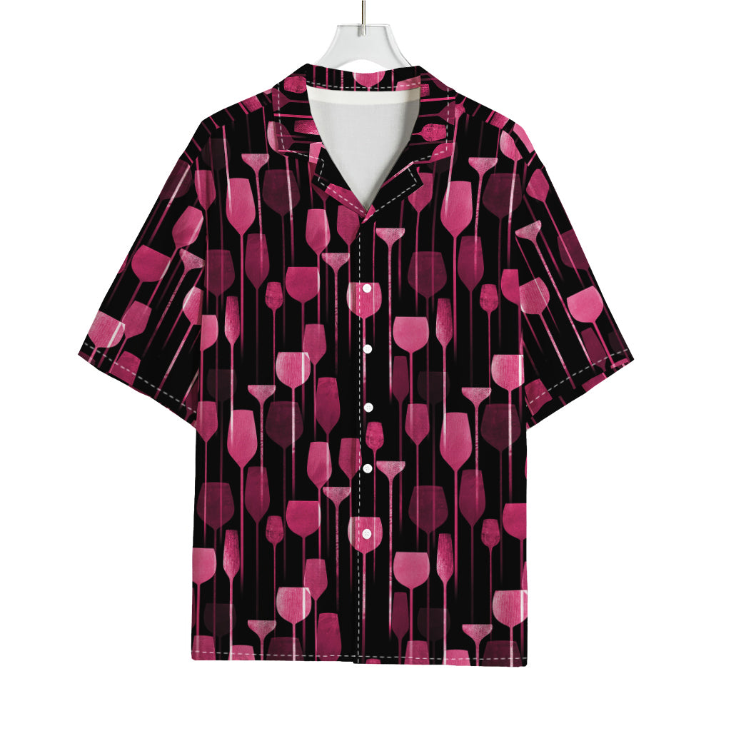 Glasses Of Wine Print Rayon Hawaiian Shirt